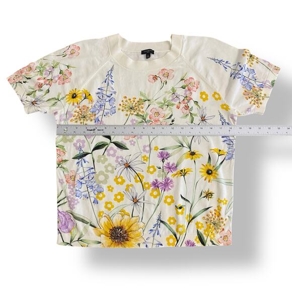 Talbots Cream Floral Print Short Sleeve Knit Sweater Size Large Petite Spring - Picture 3 of 7